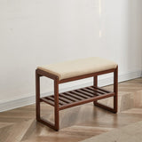 (Walnut Color) Solid Wood Shoe Bench, Beech Wood Storage Rack Organizer with High Rebound Sponge W1283P242717