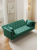 71 inch convertible love seat sofa, American retro green velvet, suitable for small living room, W165880949