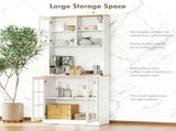 Large Countertop Kitchen Pantry Cabinet,Freestanding Storage Cabinet with Hutch,Glass Doors and T3971P416354