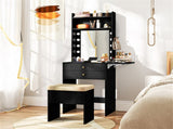 3-Color LED Lighted Vanity Desk with Charging Station - Foldable Makeup Table & Cushioned Stool Set 83295771