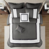 8 Piece Embroidered Comforter Set Dark Grey Queen B035P266658