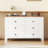 Retro Farmhouse Style Wooden Dresser with 6 Drawer, Storage Cabinet for Bedroom, WhiteBrown WF317946AAK