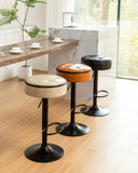 Round Storage Bar Stool Set of 2, Brown Faux Leather Height Adjustable Barstool, 360&degCounter Height W2200P152186