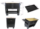 4 DRAWERS MULTIFUNCTIONAL TOOL CART WITH WHEELS AND WOODEN TOP-BLACK W1102111184
