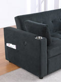 Luelle 57"W Black Corduroy Convertible Sleeper Loveseat with Cupholders, USB Ports, Magazine B061P296418