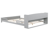 Full Pine Wood Bed with Bookcase Headboard ,LED Motion Sensor Light, Bed Guardrails,Grey W504P277598
