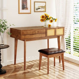 43.3" Classic Wood Makeup Vanity Set with Flip-top Mirror and Stool, Dressing Table with Three 45230271