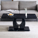 Modern minimalist black MDF pattern sticker pattern MDF rectangular coffee table. Add a peaceful and W1151P243154