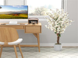 White Faux Plum Blossom Plant with Solid Wood Trunk 35065483