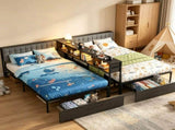 Upholstered Twin Bed Frame for 2 Kids with Storage Bookcase Divider,Charging Station ,Drawers and T6689P602011