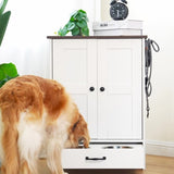 Dog Feeding Station, Dog Food Storage Cabinet with Hidden Dog Bowls, Adjustable Panel, Hooks, for W1687P205402