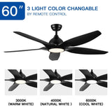 ZNTS 60 In Intergrated LED Ceiling Fan Lighting with Black ABS Blade W136755953