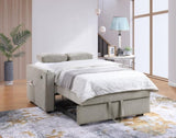 Luelle 57"W Gray Corduroy Convertible Sleeper Loveseat with Cupholders, USB Ports, Magazine Pockets, B061P296419