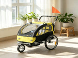Yellow 2-Seat 360 Swivel Bicycle Cargo Trailer, Kids Bike Trailer with Water-Resistant Windows 58530232