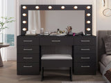 Vanity Desk Set with Large Lighted Mirror and Powre Outlet, Glass Top Makeup with 9 Drawers, 12228143