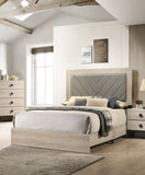 ZNTS Contemporary Cream Finish Queen Size Bed Bedroom Furniture Gray V-Design Headboard Rubberwood B011P236815