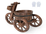 Carbonized Fir Wood 3-Wheel Planter Cart, Drainage Hole Storage Box Vintage Farmhouse Planter 86593785