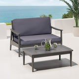 Patio Loveseat and Coffee Table Set, Patio Furniture Set with Cushion, Acacia Wood Frame 68628.00GDGRY