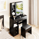 ZNTS Small Space Left Drawer Desktop Vanity Table + Cushioned Stool, Extra Large Right sliding mirror, W936P176490