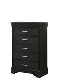 5-Drawer Tall Chest Modern 1pc Black Finish Solid Wood Wooden Crocodile Texture Crystal Tufted B011P198810