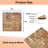 30 PCS Interlocking Deck Tiles Checker Pattern, 12" x 12" Square Yellow Acacia Hardwood Outdoor W2391P160548