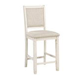 Antique White Finish Wooden Counter Height Chairs 2pcs Set Textured Fabric Upholstered Dining Chairs B01155794