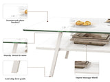 Rectangle Coffee Table, Tempered Glass Tabletop with White Metal Legs, Modern Table for Living Room W241126032