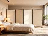 4 Panel Folding Rolling Room Divider with Lockable Universal Wheels, Non-See-Through Polyester 70695982
