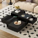 U-Can 33''Mid Century Modern Coffee Table,Unique Square Wooden Coffee Table with 3 Drawers, Tempered N724P270432B