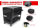 3-Tier DIY Detachable Utility Cart Storage Tool Cart With Steel Pegboard, Foldable Rolling Tool Cart W2801P283428