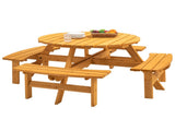 8-Person Outdoor Circular Wooden Picnic Table with 4 Built-in Benches for Patio Backyard Garden, 80257633