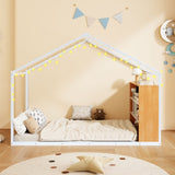 Twin Size Metal Bed House Bed Frame with Shelves and Lights, White N737P176708K