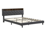 Queen-Size Upholstered Platform Bed Frame with a Modern Button-Tufted Linen Fabric Headboard,USB W311P285482