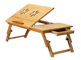 Bamboo Laptop Desk, Adjustable Portable Breakfast Serving Bed Tray with Tilting Top Drawer for 60125721