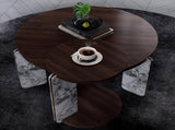 Modern Coffee Table with End Table Set, Durable walnut veneered MDF 83cm diameter Center Table with W2899P405895