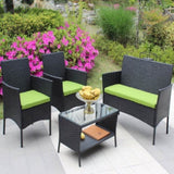 ZNTS 4 PC Rattan Patio Furniture Set Outdoor Patio Cushioned Seat Wicker Sofa W20985038