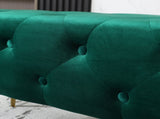 Sira Velvet Button Tufted Bench with Gold Metal Legs, Green T2574P164598