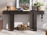 TREXM Rustic Minimalist Console Table with Hidden Drawer, Side Power Outlet,Wood Entryway Table for N715P361518P