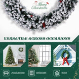 60in Pre-lit Snow Flocked Christmas Wreath, Lighted Artificial Xmas Wreath with 220 Warm White 64702689
