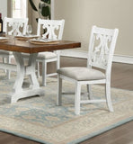 ZNTS Lavish Design Distressed White 2pcs Dining Chairs Only, Gray Padded Fabric Seat Dining Room Kitchen B011111836