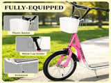 Pink 16" Inflatable Youth Scooter Kick Scooter with Adjustable Handlebars, Double Brakes, Basket 43839061