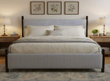 48-inch Striped Rubberwood Upholstered Bed,Queen N769P364057B