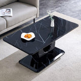 Modern minimalist black MDF pattern sticker pattern MDF rectangular coffee table. Add a peaceful and W1151P243154