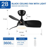 ZNTS 28 In Intergrated LED Ceiling Fan Lighting with Black ABS Blade W1367P234010