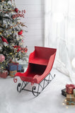 39x17.7x22"H Iron Red/Black Sleigh Large, Distressed Christmas Santa Sleigh Holiday Decoration W2078P237024