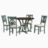 5-Piece Round Dining Table and 4 Fabric Chairs with Special-shaped Table Legs and Storage Shelf 15508700