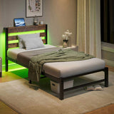 Twin Size Bed Frame Heavy Duty Platform Bed Frame with Headboard, USB Charging Station, LED Bed, No W840P209879