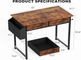 32 Inch Small Desk Computer Desk with 2 Fabric Drawer Storage Bag Iron Hook Gaming Writing Table, 57857489