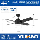 44 In Intergrated LED Ceiling Fan with Black ABS Blade W1367P182804