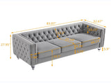 Gray, Three-seater Sofa, Velvet Crystal Buckle Upholstery Sofa, Crystal Feet, Removable Cushion, Two 57265438